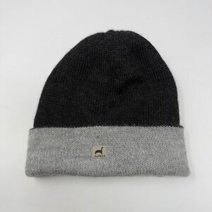 Reversible Alpaca Knit Cuffed Beanie Hat Black Grey Two Tone Warm Made in Peru